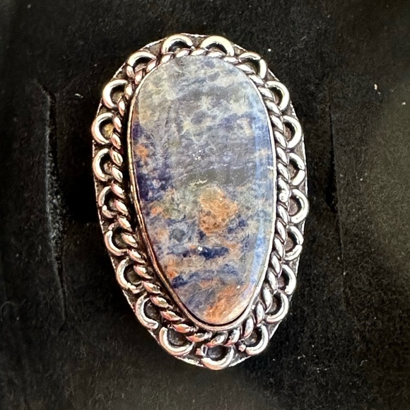 Blue Sodalite Teardrop Shape Stone Silver Plated Brass Adjustable Ring - Picture 10 of 10